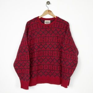 Vintage Men Wool Texture Cable Knit Crew Neck Sweater XL